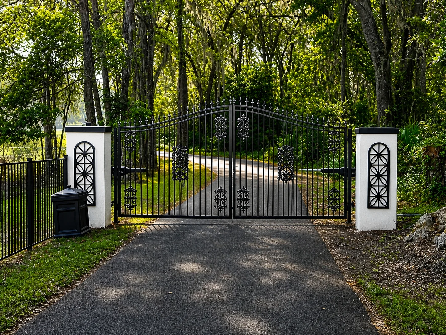 White vinyl driveway gate installed by Poole Fencing